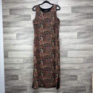 Componix Maxi Dress Women's 14 Brown Black Side Slits Reversible Sleeveless Y2K